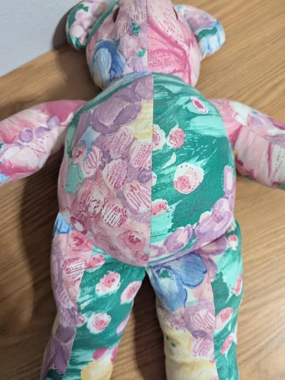 VINTAGE HANDMADE FLORAL FABRIC TEDDY BEAR